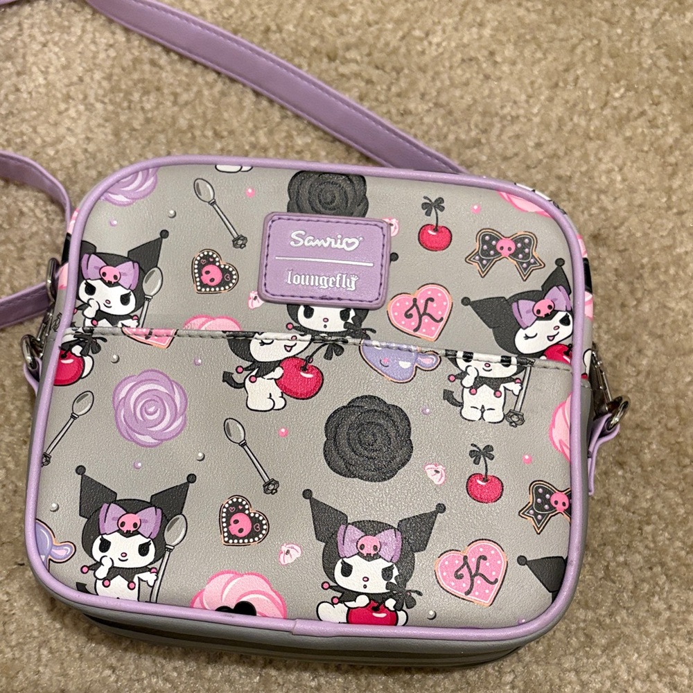 Kuromi Sanrio Loungefly Crossbody Bag in Purple and Gray, very cute!